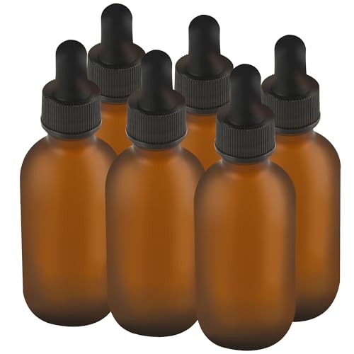 NOOEEISS 6 Pcs, 2oz Amber Glass Eye Dropper Bottle, Tincture Bottles With Dropper, Pretty Finish, Leak-Proof Design, Stronger Suction for All Kinds of Mixed Liquids - color: Amber Frosted, size: 2oz-6Pack