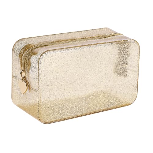RSRSLEII Stardust Twinkle Jelly Travel Makeup & Toiletry Bag, Waterproof PVC Cosmetic Bag/Case for Women，Zipper SPF Beach Bag for Sunscreen Skincare and Daily Essentials (10Gold) - color: 10Gold