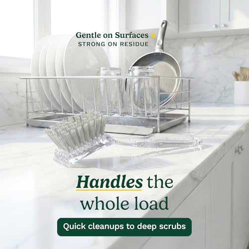 Cuisinart Dish Brush with Handle, 2 Pack, Firm Bristles | Multi-purpose dish scrubber for plates, pots, and pans, deep cleaning removes grease, safe for nonstick, built-in scraper - color: Rectangular- Light Gray