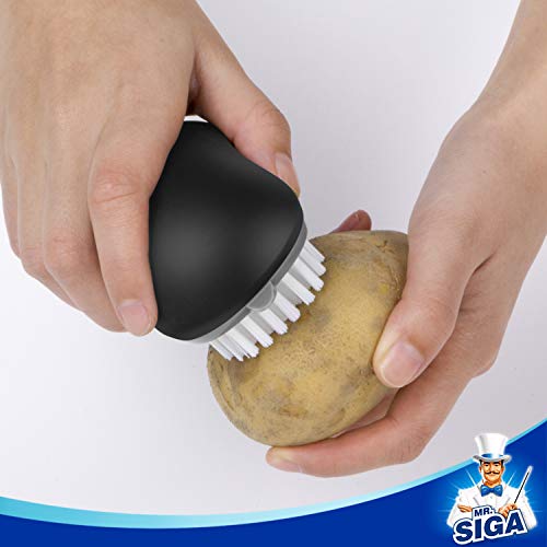 MR.SIGA Fruit and Vegetable Cleaning Brush with Non Slip Comfortable Grip, Pack of 2, Black - color: Black