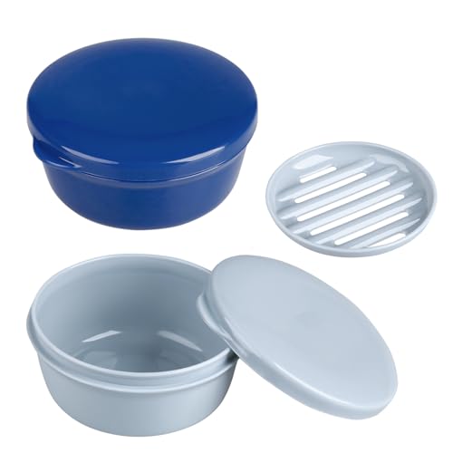 2 Pack Travel Soap Container, Round Portable Soap Dishes for Shampoo Bars | Soap Holder for Travel Shower Gym Bathroom (Navy Blue, Gray) - color: Navy Blue+gray