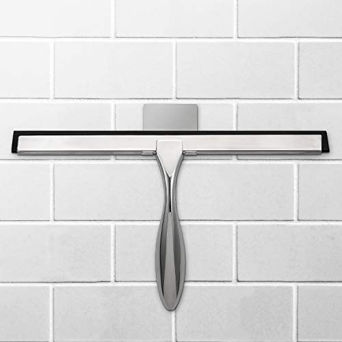 Simtive 12-Inch Shower Squeegee Set, Includes Shower Door Hook and Adhesive Hook, Squeegee for Shower Doors, Mirror and Window, Silver - color: Silver, size: 12-Inch