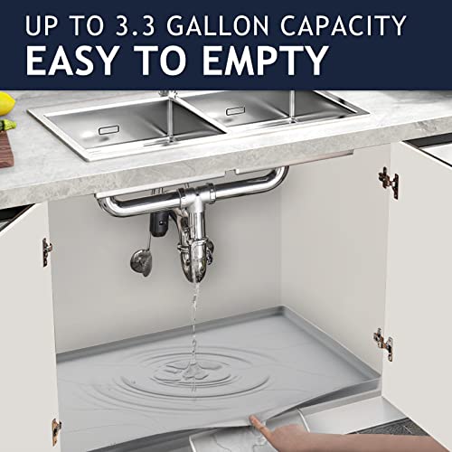 Heavy Duty Silicone Under Sink Mats for Kitchen Waterproof 19" x 19", Extra Thick Under Sink Rubber Mat Drip Tray, Raised Edge Under Sink Liner,Prevent Drips, Leaks, Spills,Grey - color: Gray, size: 19'' x 19'' x 1''