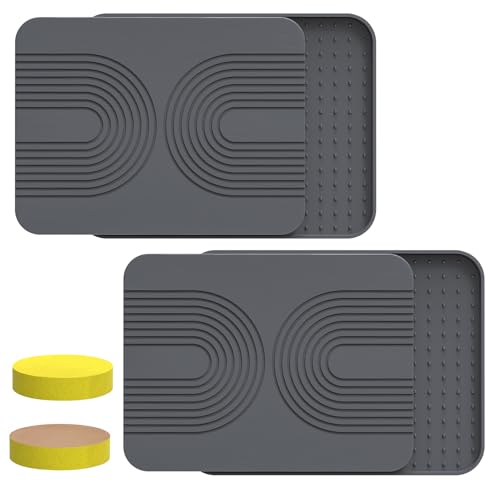 2 PCS Stone Dish Drying Mat ＆ Silicone Mat for Kitchen Counter – Diatomaceous Earth Bath Mat for Bathroom, 16.14"L×12.4"W×2 Quick Dry Mats for Dishes ,Bottles, Cups, Match Any Countertop(Gray) - color: Gray
