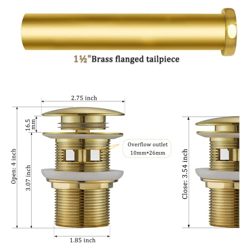 Free Standing Tub Drain Kit, Freestanding Tub Drain, Pop-Up Freestanding Bathtub Drain Stopper, Compatible with Freestanding Bathtub Drain Rough-in Kit (Gold) - color: Gold