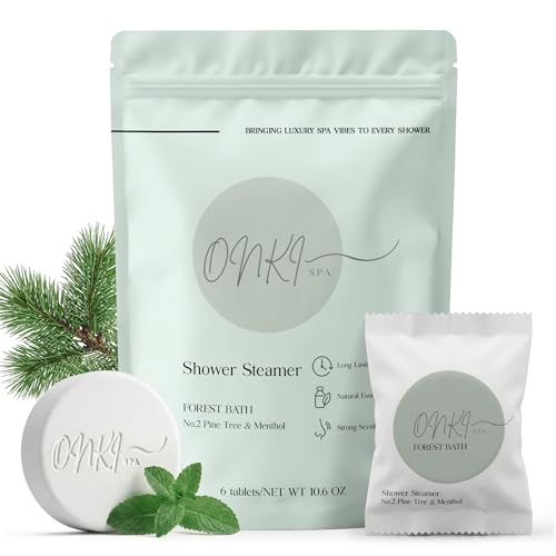 Pine Shower Steamers Aromatherapy 6 Pack – Pine Tree Menthol Shower Steamer for Sinus Relief, Stress Relief & Self Care – Fresh Spa Shower Bombs for Women & Men
