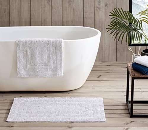 Eddie Bauer - Bathroom Rug, 100% Soft Plush Tufted Cotton Bath Rug, Highly Absorbent, Quick-Dry, and Skid-Resistant Backing (Logan White, 2 Piece) - color: White, style: 2 Piece