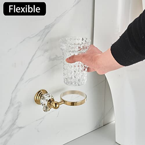 WOLIBEER Crystal Toilet Brush Holder, Polished Gold Brush Handle with Replaceable Brush Head, Stainless Steel Bathroom Cleaning Set Wall Mounted - color: Gold