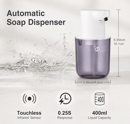 Automatic Foaming Soap Dispenser, 4-Level Touchless Hand Soap Dispenser, USB-C Rechargeable, Wall Mount or Countertop, 13.5oz/400ml, for Bathroom, Kitchen, Office, Hotel, White