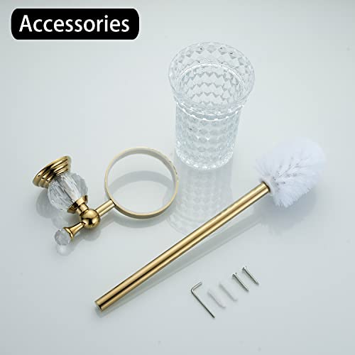 WOLIBEER Crystal Toilet Brush Holder, Polished Gold Brush Handle with Replaceable Brush Head, Stainless Steel Bathroom Cleaning Set Wall Mounted - color: Gold