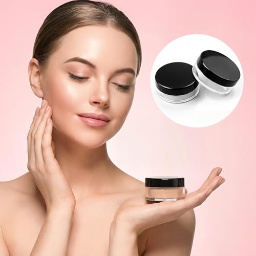 2 Pcs Small Loose Powder Containers with Puff, 10ml Refillable Travel Powder Container with Rotatable Sifter & Leakproof Screw Lid, Mini Makeup Holder for Setting Powders, Blush