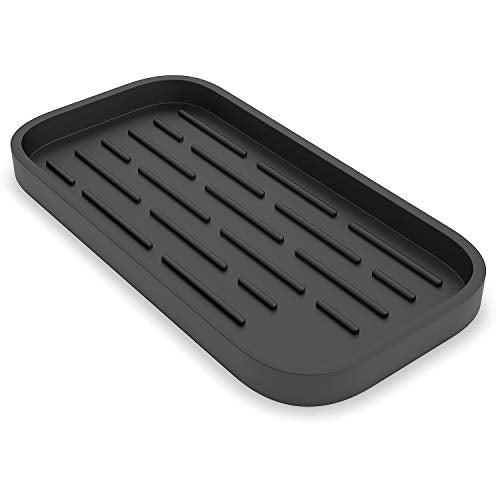 ZAPPOWARE Kitchen Sink Organizer | Silicone Sponge Holder - Storage Tray for Dish Sponge, Soap Dispenser, Scrubber 9.6"x 4.9" (Black) - color: Black