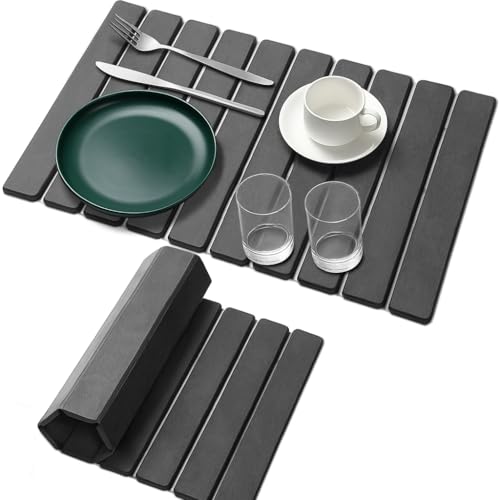Premium Foldable Stone Bath Mat - Ultra Absorbent Quick Drying Compact Easy to Store & Clean Non-Slip Diatomaceous Earth Bath Shower Mat (Dark Grey) - color: Dark Gray
