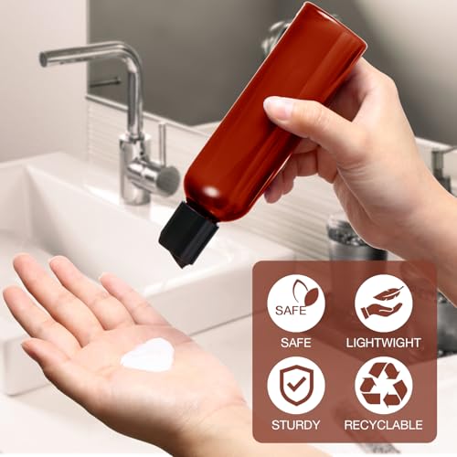 Mimorou 30 Pack Amber Empty Bottles Plastic Squeeze Bottles with Disc Top Flip Cap Small Empty Travel Squeeze Bottle for Lotions Liquid Body Soap Conditioner Creams(6.8 oz) - size: 6.8 oz