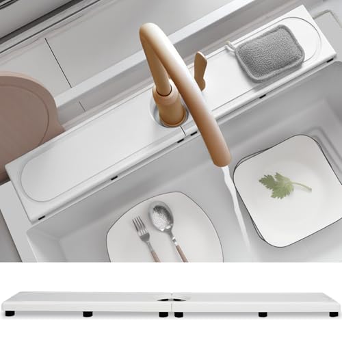 Faucet Mat for Kitchen Sink with Raised Feet, Fast Drying Diatomite Stone Sink Tray, Water Absorbent Faucet & Sink Splash Guard, Prevents Moisture Buildup, Durable Protector for Bathroom Counter - color: White Gray Style 2, size: 20" x 4"