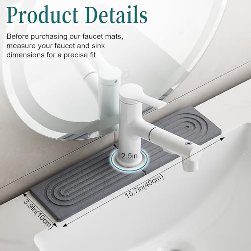 Stone Faucet Mat for Kitchen Sink, Diatomite Drying Stone Mat Sink Protector, Sink Splash Guard Fit Kitchen Bathroom Counter 15.7 Inch Dark Grey Kitchen Decor Home Accessories