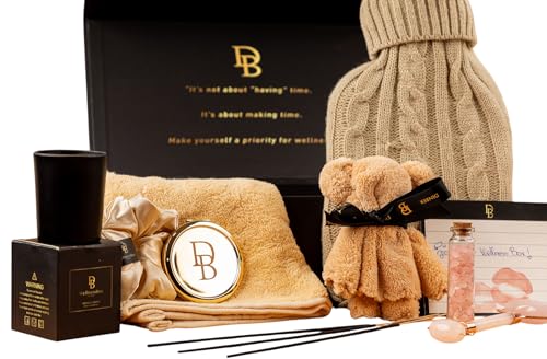 Wellness Box 12pc Self Care Spa Gift Basket for Women - Loving Gift Basket for Mothers Day, Birthday, Best Friend set, Womens Beauty Kit. Luxury Gifts with Scented Candle, Jade Roller, Bath Bomb.