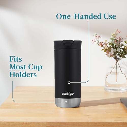 Contigo HuronTravel Mug Screw Cap Stainless Steel Drinking Cup - color: Licorice, size: 16oz