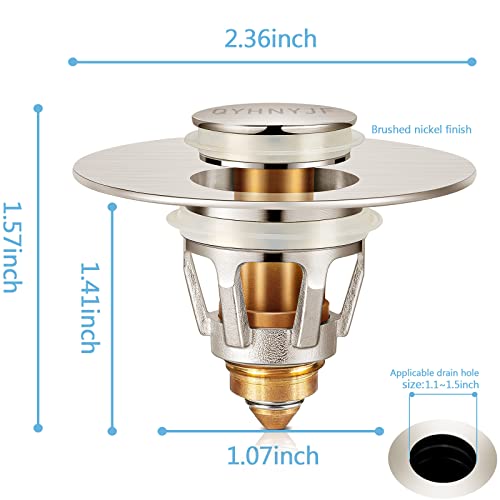 QYHNYJF Bathroom Sink Stoppers Brushed Nickel – Pop Up Drain Stopper & Strainer, 2-in-1 Universal Sink Stopper for 1.1" to 1.5" Bathroom Sink Drain Pipes, Brushed Nickel Finish - color: Brushed Nickel