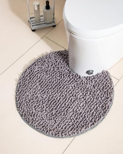 Soft Shaggy Round Toilet Rug U Shaped for Bathroom, Excellent Absorbent Contour Toilet Mat Machine Washable, Non-Slip Microfiber Chenille Bathroom Rugs 24" Light Grey - color: Light Grey