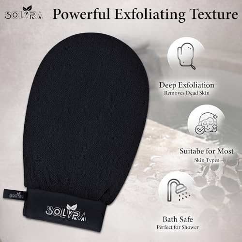 Exfoliating glove for Shower & Exfoliating body scrubber – 100% Vegan Viscose Kessa Mitt for Dead Skin Removal, Self-Tan Fade & Keratosis Pilaris –Dual-Texture Glove for Spa & Massage (1 Pack BlacK) - color: Pack of 1 - Black