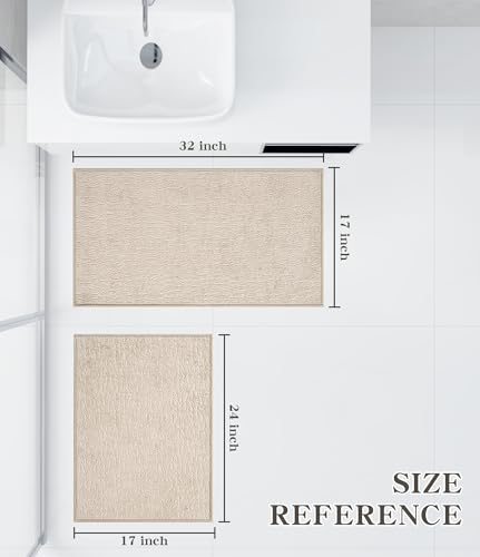 chakme Bathroom Rug Sets 2 Piece, Ultra Thin Bath Rug Set Quick Dry Bath Mat, Absorbent Bath Mat for Bathroom Non Slip Machine Washable, (Light Beige) - color: Light Beige, size: 2Piece