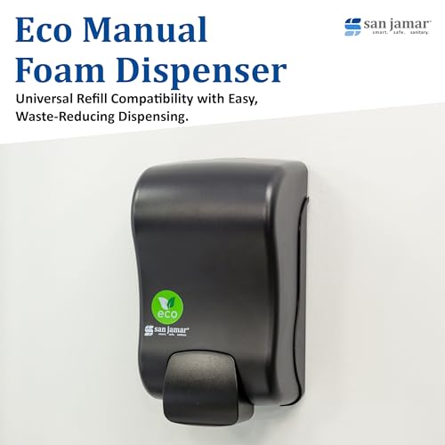 San Jamar Rely Soap Dispenser – 900ml Wall Mounted Manual Liquid Dispenser with Efficient Pump for Home and Commercial Use, Black Pearl