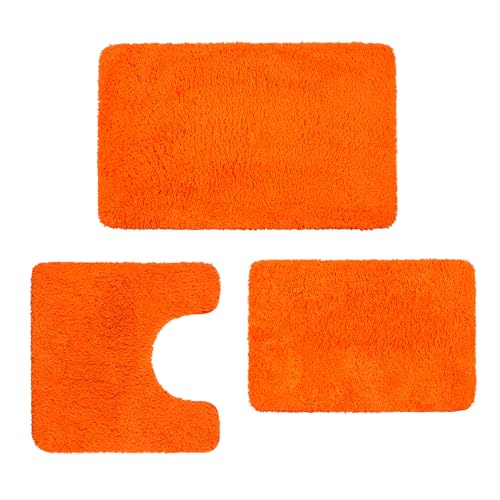 Bathroom Rugs Sets 3 Pieces Microfiber - Upgrade Non-Slip Thermo-Plastic Rubber Bottom- Quick Dry - Machine Wash for Bedroom, Tub, Living Room (Orange) - color: Orange
