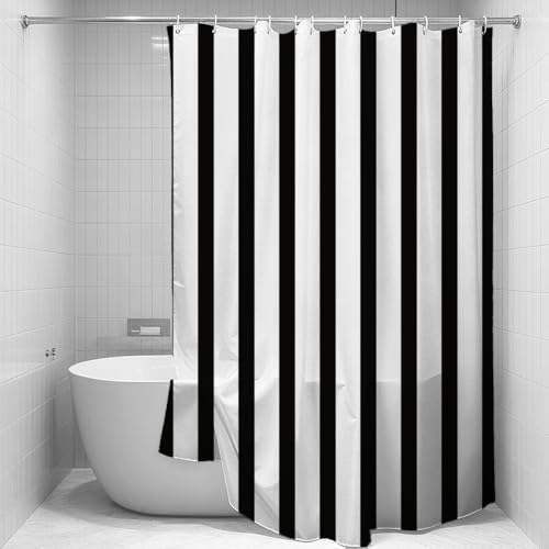 60x72inch Black White Shower Curtain Sets Decor Black and White Vertical Stripes Decor Modern Fashion Simple Bathroom Curtain for Home Bathtub Stall Decoration Hooks Included - color: Black, size: 60"W x 72"L (Pack of 1)