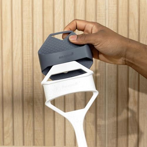 Sud Scrub® Extender Handle, Back Scrubber Attachment for Silicone Body Scrubber, Shower Scrubber for Body, Long Handled Scrub Brush for Shower, Back Brush for Shower (Speckled White)