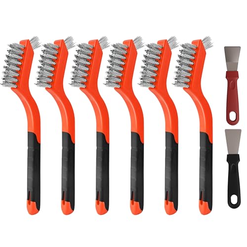 6 Pieces Stainless Steel Wire Brush Set, Stainless Steel Bristles | for Cleaning Welding Slag and Rust,Scratch Brush with Mini Head & Hanging Hole for everyday cleaning - color: Stainless steel