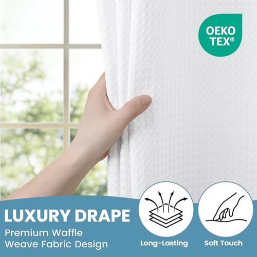 SORTTO No Hook Shower Curtain with Snap in Liner Set Waffle Shower Curtain for Bathroom Hotel Style Fabric Waterproof Inner Liner，71" W x 74" H, White - color: A - White, size: 71"W x 74"L (Pack of 1)