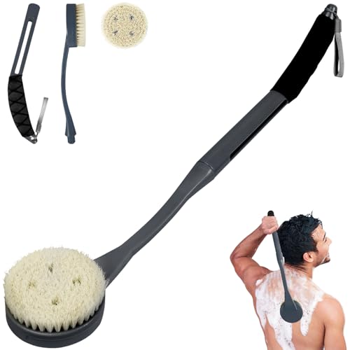 Back Brush Long Handle for Shower, 20.5” Back Bath Brush for Shower, Back Scrubber, Exfoliation and Improved Skin Health for Elderly with Limited Arm Movement, Disabled, Pregnant Women - color: Gray