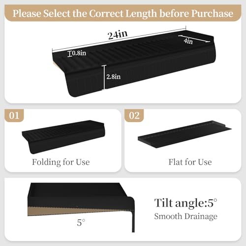 Sink Edge Protector with Suction Cup, 24" x 4", Silicone Sink Splash Guard for Kitchen & Bathroom, Protect Countertop from Scratches, Stains, for Stainless Steel Granite Quartz - color: Black, size: 24" x 4"