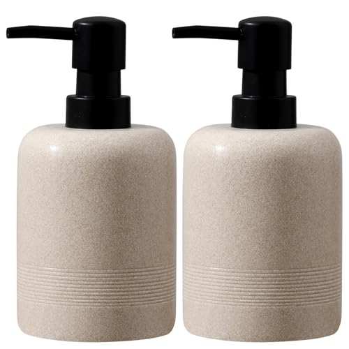 Soap Dispenser Set, 2PCS 11.84OZ Hand Soap Dispenser Beige | Modern,Minimalist, Dish Soap, Shampoo Conditioner Refillable Bottle for Bathroom Countertop Kitchen Sink Hotel Office Decor - color: Beige