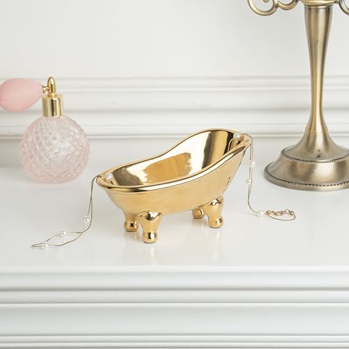 5.6" Ceramic Mini Bathtub Soap Dish Decortative Clawfoot Bathroom Soap Dish (Golden) - color: Golden