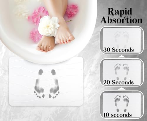 Stone Bath Mat Quick-Dry Absorbing Diatomaceous Earth Bath Mat | 2 Stone Mats - Large & Small Mat for Bathroom | Anti-Slip Diatomaceous Bathmat 100% Natural Bathroom Rug Stones (White Waves) - color: White Waves