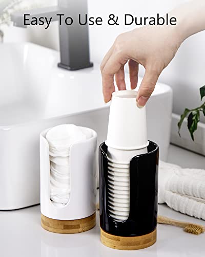 Ceramic Bathroom Cups Dispenser - 3-5 oz Disposable Paper & Plastic Bathroom Cups Holder - Mouthwash Cups Dispenser for Bathroom, Guest Toiletries, Countertop, Coffee - BPA Free (Black) - color: Black