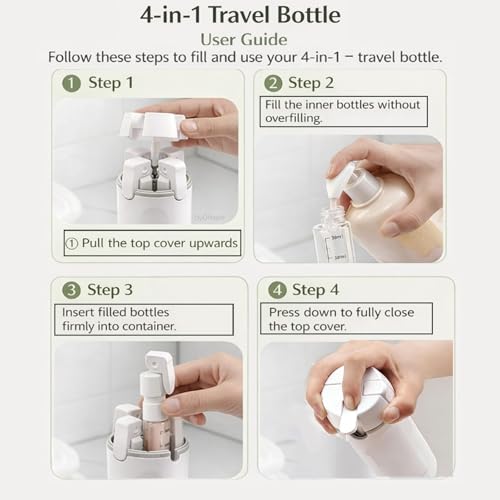 4-in-1 Travel Bottles for Toiletries, Travel Pump Bottle，Leak-Proof Shampoo Conditioner Lotion Dispenser with Pump, Compact No-Spill Toiletry Containers for Travel & Business Trips (White) - color: White