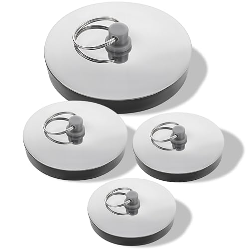 4PCS Stainless Steel Sink Stopper Drain Plug, Rubber Drain-Stoppers, Tub Drain-Stopper, Bathtub Stopper Plugs with Hanging Ring, Universal Bathtub Plug Drain-Stopper for Kitchen and Bathroom (4 Size)