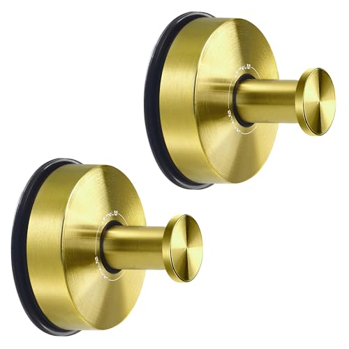 JOMOLA Suction Cup Shower Hooks Bathroom Towel Hooks Suction Hook for Inside Shower Stainless Steel Coat Hooks Wall Mounted,Gold,2PCS - color: Gold