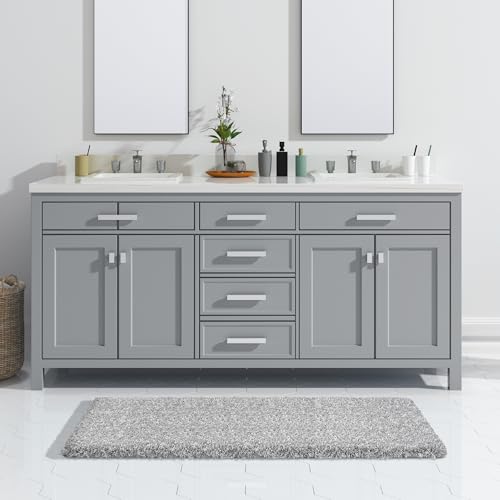Yimobra Long Bathroom Rug 47" X 24", Super Absorbent Bath Mat, Quick Dry, Luxury Non-Slip Bath Rugs for Tub Side, Double Sink Vanity, Machine Washable, Home Decor Accessories, Light Gray and White - color: Light Gray and White, size: 47" X 24"