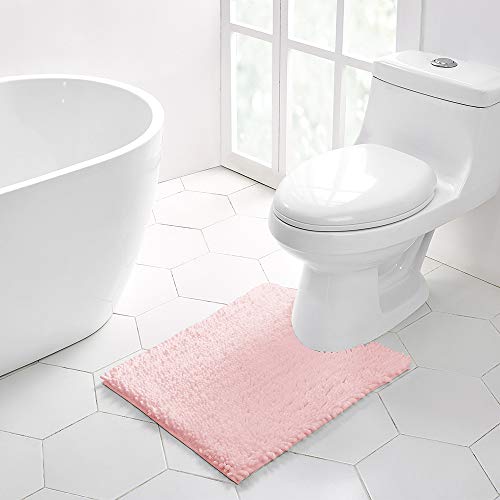 Walensee Bathroom Contour Rug Non Slip Toilet U Shaped Bath Mat (20x24, Blush) Water Absorbent Super Soft Shaggy Chenille Machine Washable Dry Extra Thick Perfect Absorbant Best Plush Carpet - color: Blush, size: 20"x24" Contour Rug