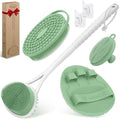 Silicone Back Body Face Scrubbers Set 4PCS, 15.35’’ Back Scrubber Soft Body Scrubber for Dual-Side Usage, Easy-to-Hold Soft Bath Glove & Face Scrubber for Good Foaming Deep Cleaning(Green) - color: Green*4