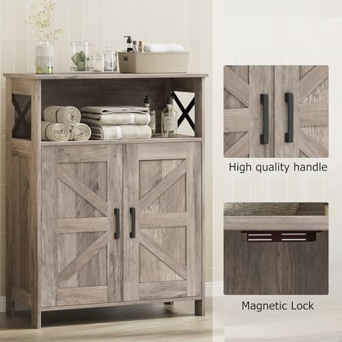 Homhedy Farmhouse Bathroom Storage Cabinet with 2 Doors, Toilet Paper Cabinet with Adjustable Shelf, Small Bathroom Cabinet for Kitchen/Laundry/Living Room, 11.8 x 23.6 x 31.5 Inches, Greige - color: Greige