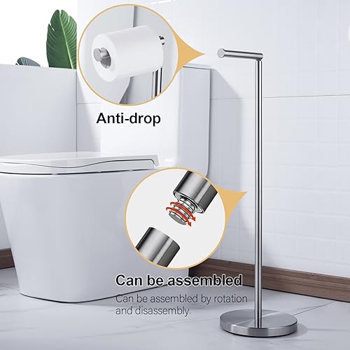 BAGNOLUX Bathroom Toilet Paper Holder Stand with Reserve, SUS304 Stainless Steel Rustproof Pedestal Tissue Roll Holder Heavy Duty, Brushed Nickel - color: Brushed Nickel
