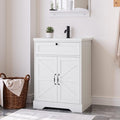 Smart FENDEE 23.62 inch Bathroom Vanity with Ceramic Sink, Farmhouse Bathroom Cabinet with Barn Door & Drawer, Freestanding Floor Storage Cabinet with Sink Combo Set, Soft White - color: White