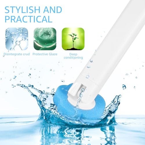 Wall Mount Toilet Bowl Cleaner Kit with Lengthened Handle Auto Lid Opening Toilet Brush Cleaning Kit 360 Degree Cleaning Toilet Brush Pad Kit for Bathroom (White)