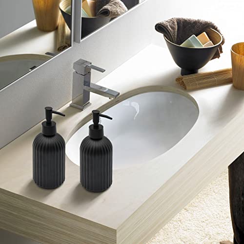 2 Pack Glass Soap Dispenser Bottle with Pump, 14 Oz Refillable Liquid Hand Jar Dispenser for Bathroom, Countertop, Kitchen, Laundry Room (Black) - color: Black