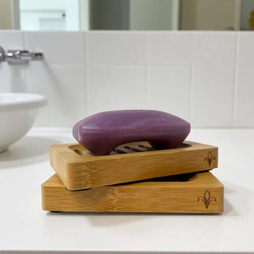 Bamboo Soap Dish – 2-Pack Self-Draining Soap Dish for Shower – Natural Bamboo Wood Tray for Bathroom with Drainage – Wooden Holder for Kitchen, Bath, Sink